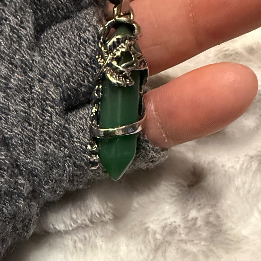 Floral Green Pendant Necklace with Silver Accents - Picture 2 of 5